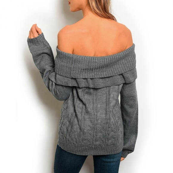 Gray Off Shoulder Sweater - Picture 3 of 3